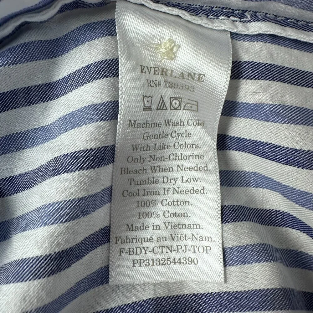 Everlane‎ Women's The Woven 100% Cotton Long Sleeve PJ Pajama Top, Blue Stripe